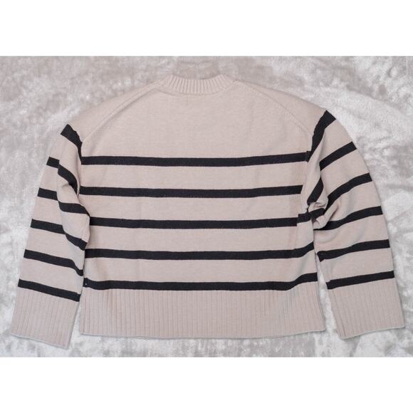 H&M Loose Fit Heather Tan Black Striped Crewneck Sweater Womens Size L - Picture 2 of 10